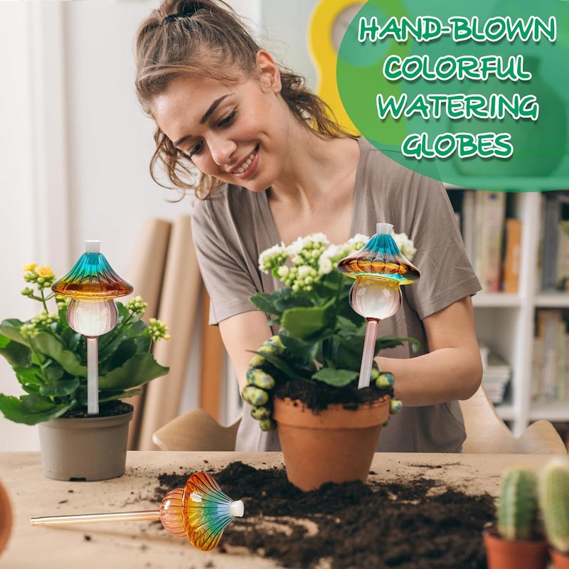 Kaimfdg Plant Watering Globes Mushroom, Rainbow Gradient Color Glass Watering Bulbs, Self Watering Planter Insert, Self Watering Globes - Plant Watering Devices for Travel Vacation (4 PCS) - Image 2